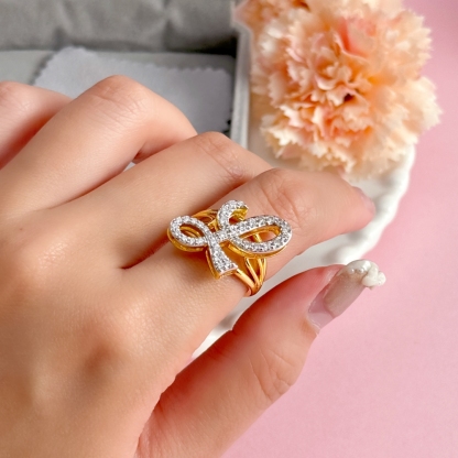 Personalized Custom Zircon Cursive Initial Letter Ring