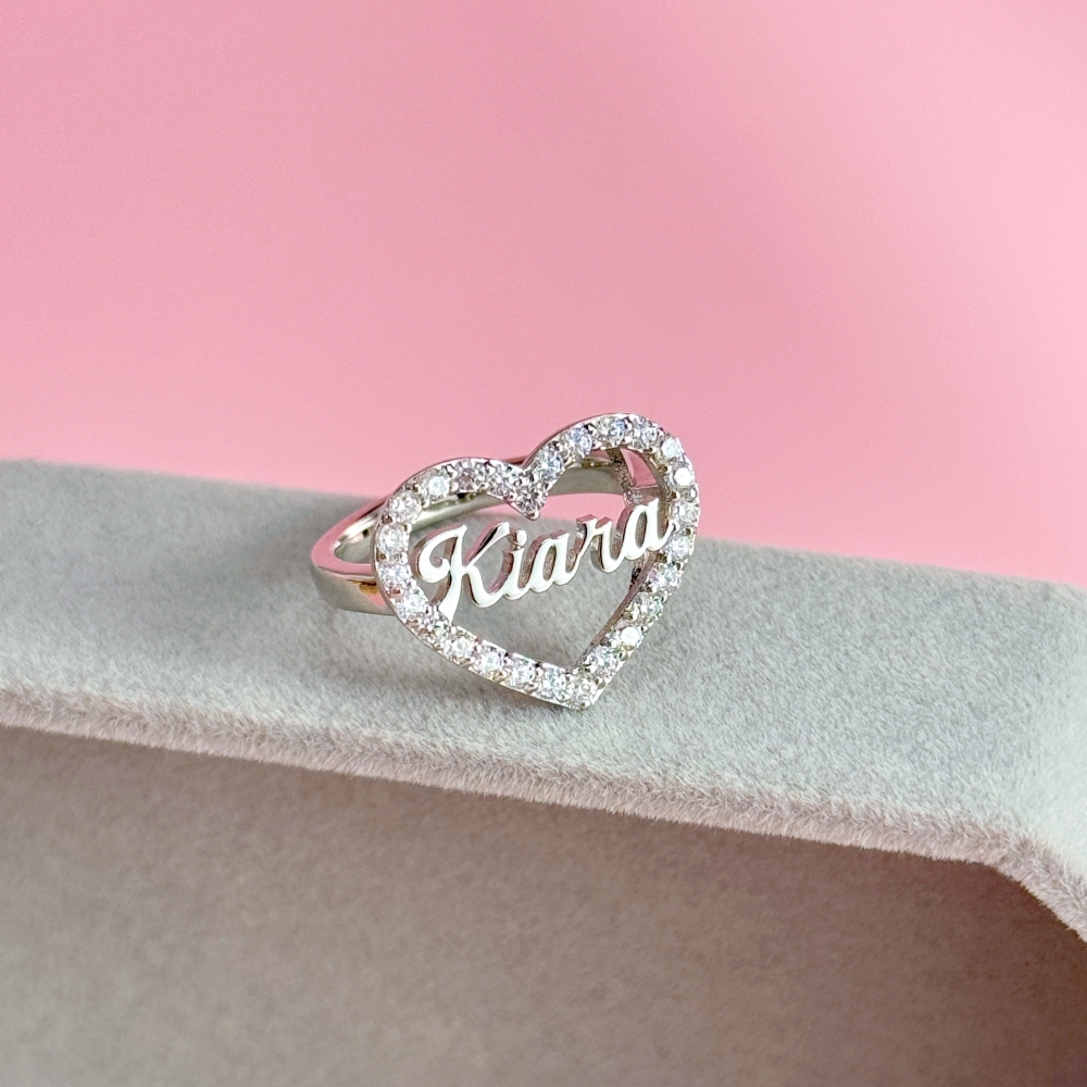 Personalized Zirconia Heart Name Ring Promise Ring