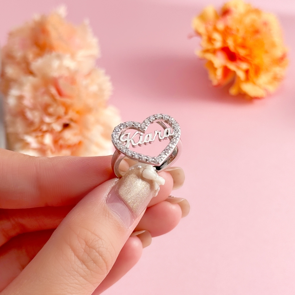 Personalized Zirconia Heart Name Ring Promise Ring