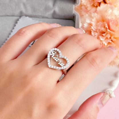 Personalized Zirconia Heart Name Ring Promise Ring
