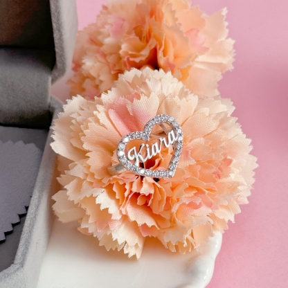 Personalized Zirconia Heart Name Ring Promise Ring