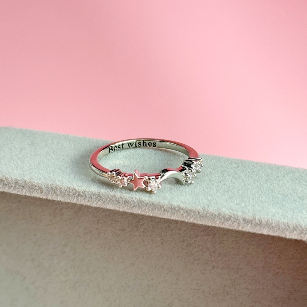 Personalized Zirconia Moon and Star Engraved Ring Name Ring