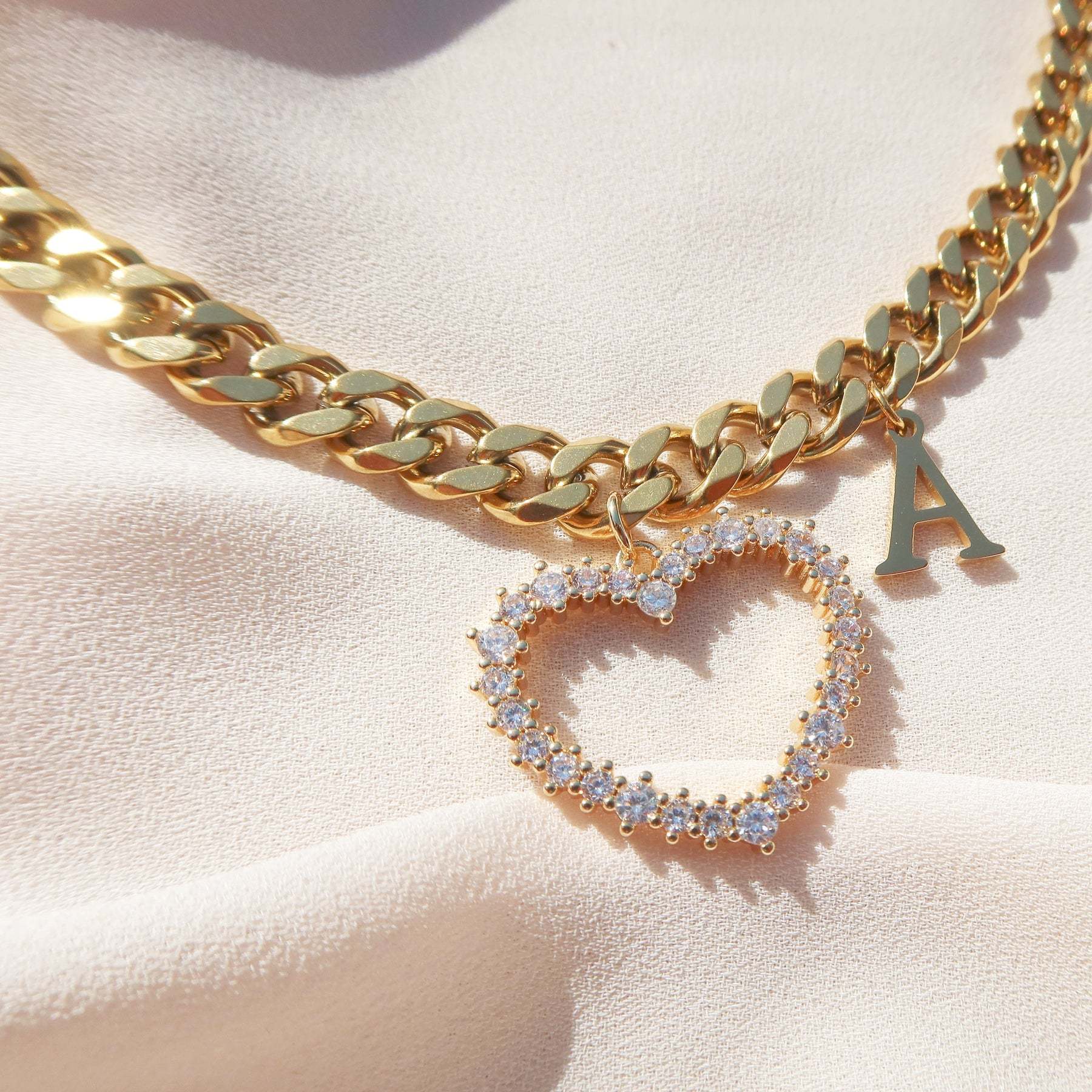 Cuban Chain Heart Pendant Custom Initial Necklace