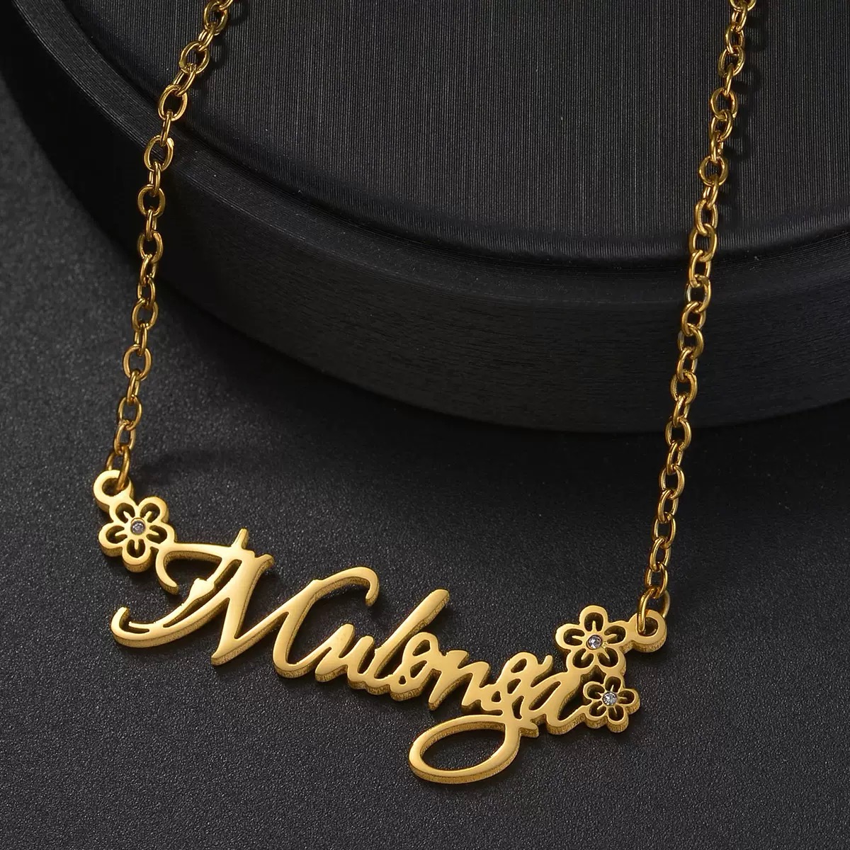 Zircon Flower Personalized Gold Plated Name Necklace