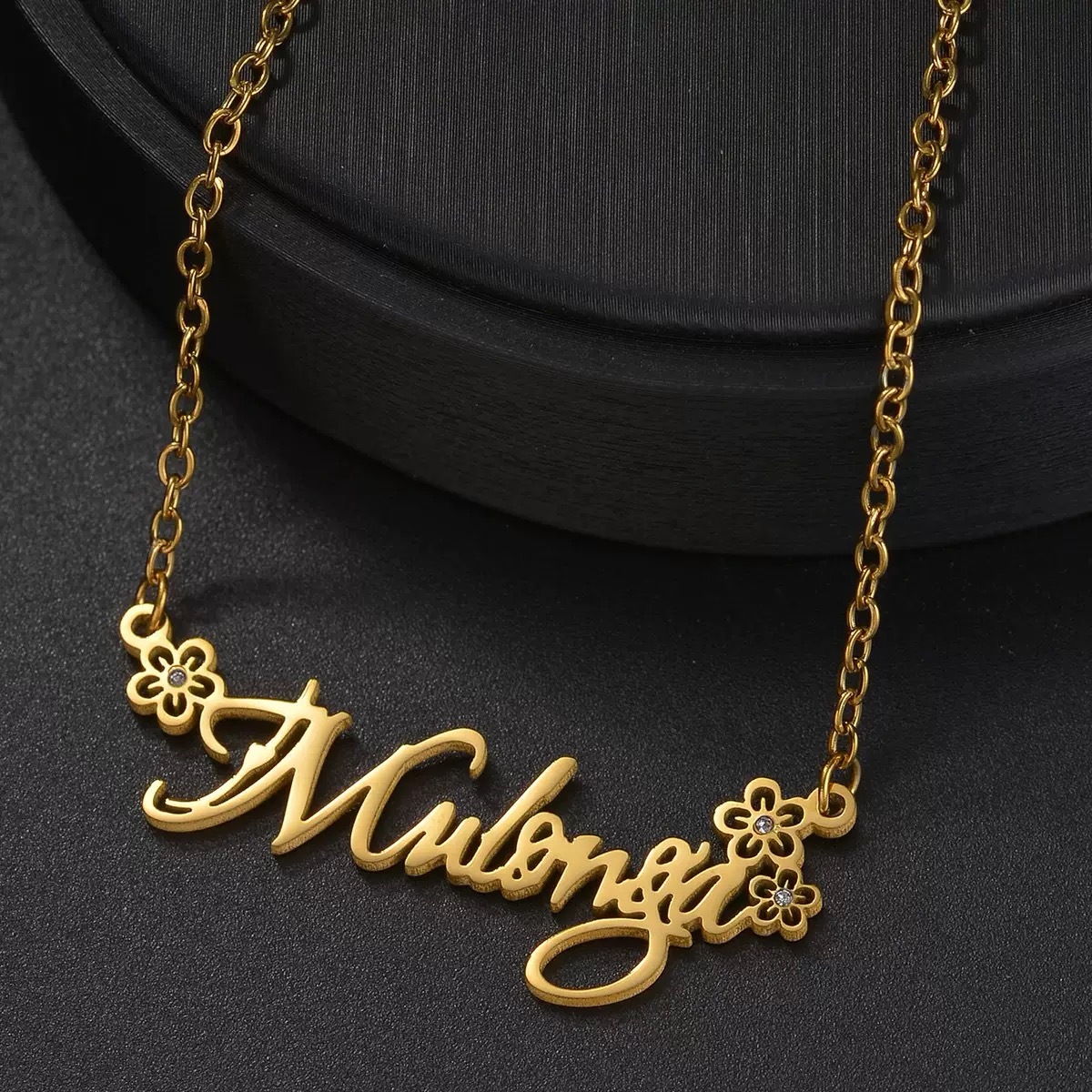 Zircon Flower Personalized Gold Plated Name Necklace