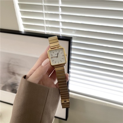 Minimalist Big Square Dial Watch Bamboo Strap Gold Plated