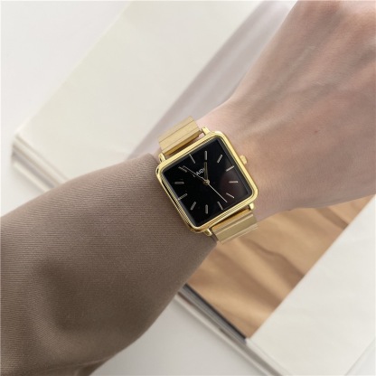 Minimalist Big Square Dial Watch Bamboo Strap Gold Plated