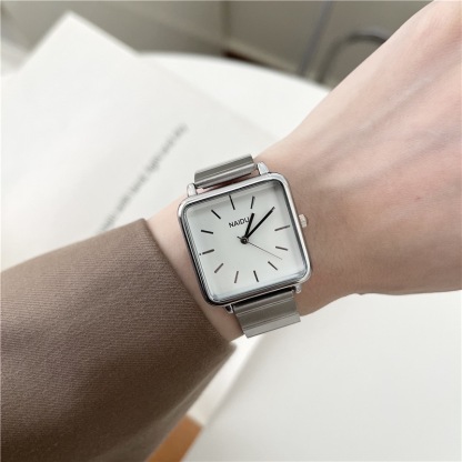 Minimalist Big Square Dial Watch Bamboo Strap Gold Plated