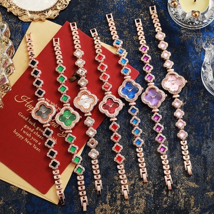 Zirconia Four-leaf Clover Bracelet Quartz Watch Gemstone Ladies Watch