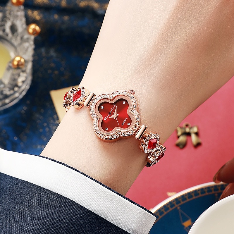 Zirconia Four-leaf Clover Bracelet Quartz Watch Gemstone Ladies Watch