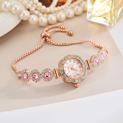 Woman Zirconia Color Gemstone Gold Plated Adjustable Bracelet Watch