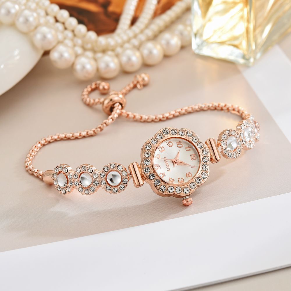 Woman Zirconia Color Gemstone Gold Plated Adjustable Bracelet Watch