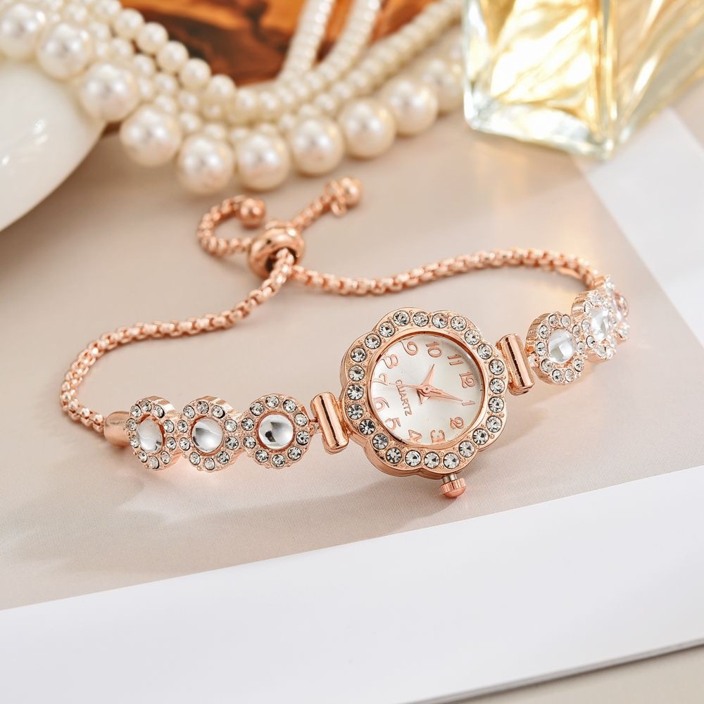 Woman Zirconia Color Gemstone Gold Plated Adjustable Bracelet Watch