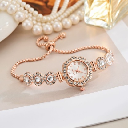 Woman Zirconia Color Gemstone Gold Plated Adjustable Bracelet Watch