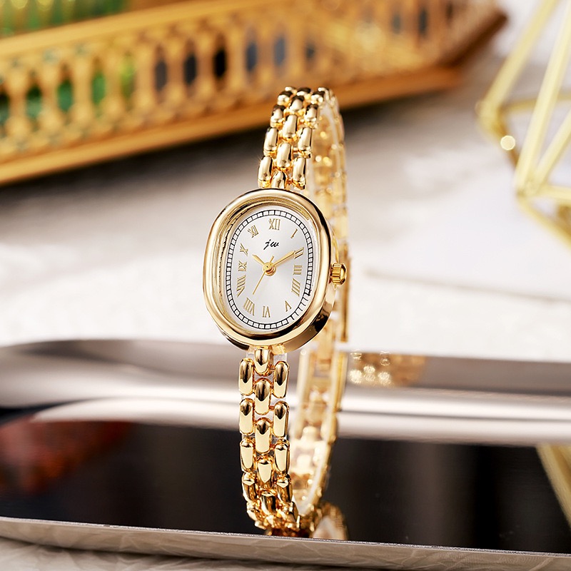 Classic Gold Plated Oval Dial Ladies Bracelet Watch