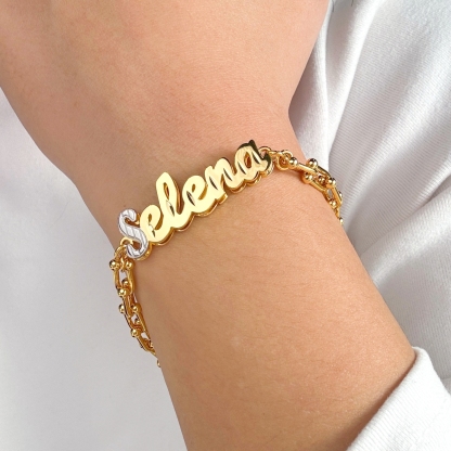 U Type Chain Two Tone Nameplate Personalized Custom Name Bracelet
