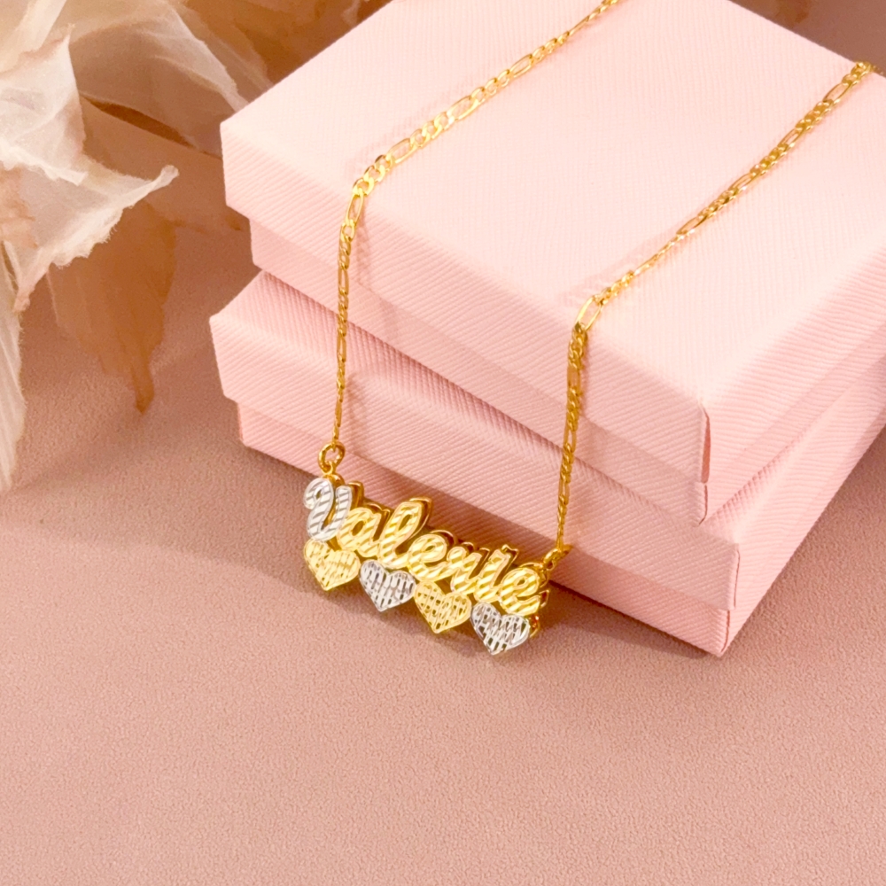 Custom Double Layer Four Hearts Two Tone Name Necklace