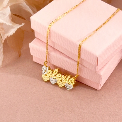 Custom Double Layer Four Hearts Two Tone Name Necklace