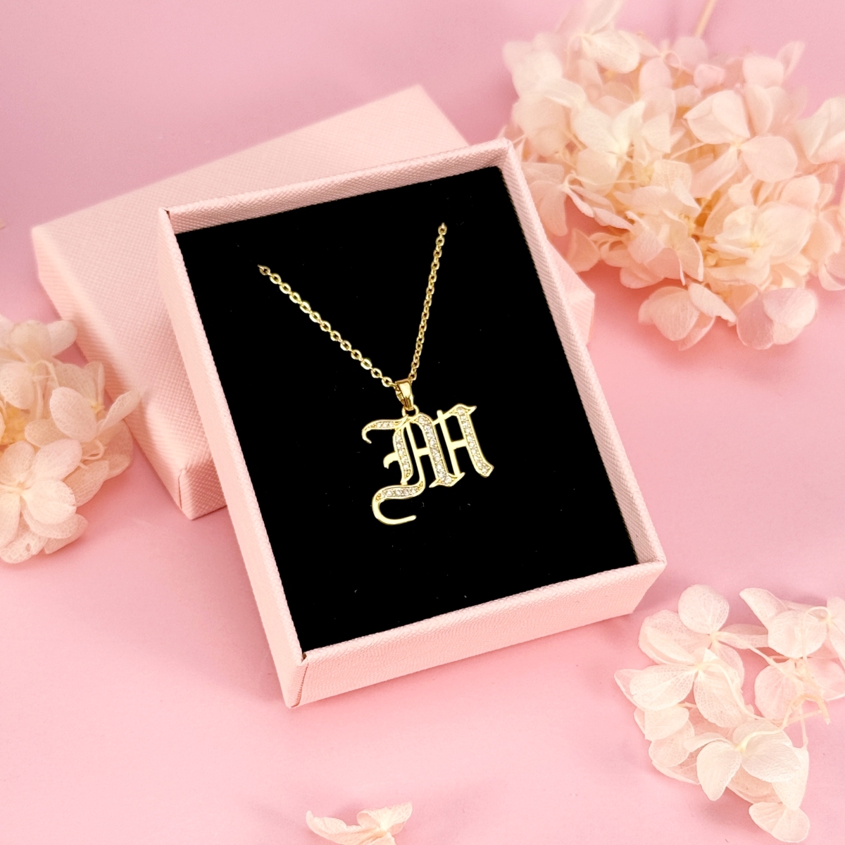 A-Z Iced Curve Letter Personalized Custom Gold Plated Initial Necklace