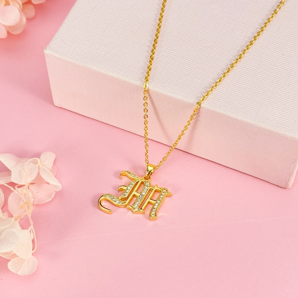A-Z Iced Curve Letter Personalized Custom Gold Plated Initial Necklace