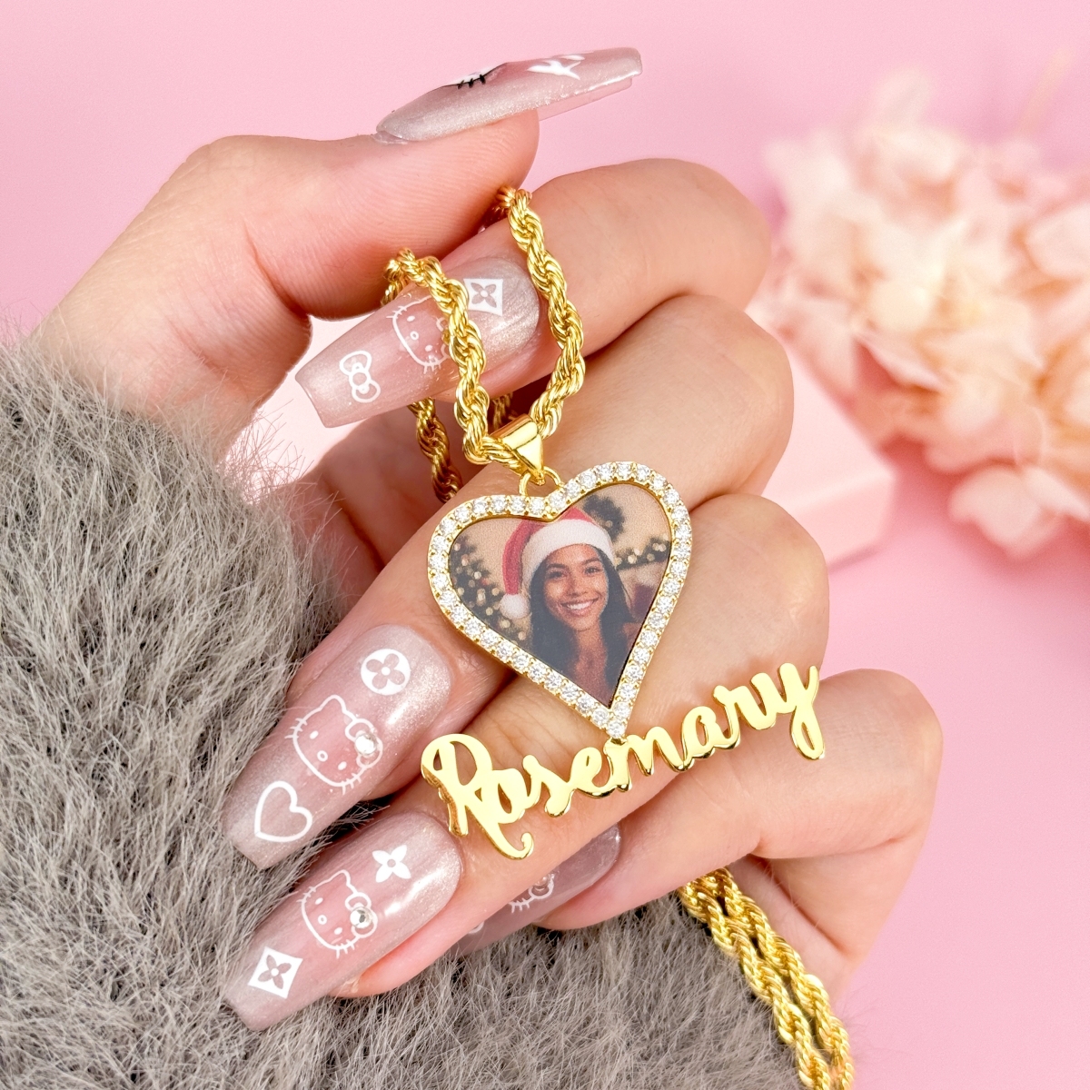 Custom Heart Shaped Zirconia Photo Pendant Name Necklace