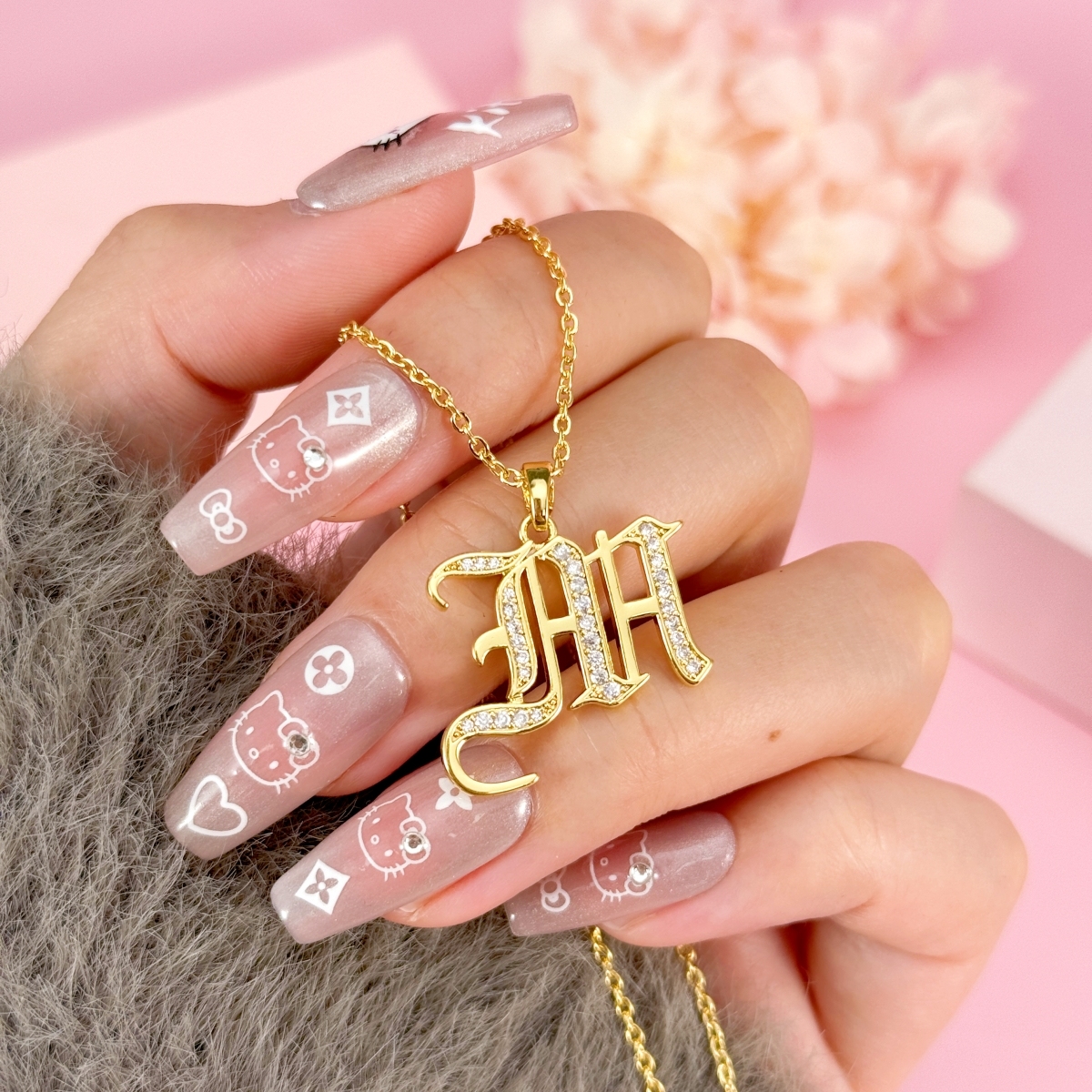 A-Z Iced Curve Letter Personalized Custom Gold Plated Initial Necklace