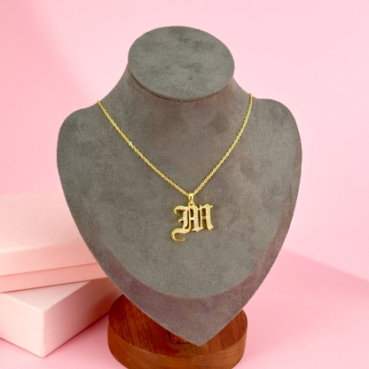 A-Z Iced Curve Letter Personalized Custom Gold Plated Initial Necklace