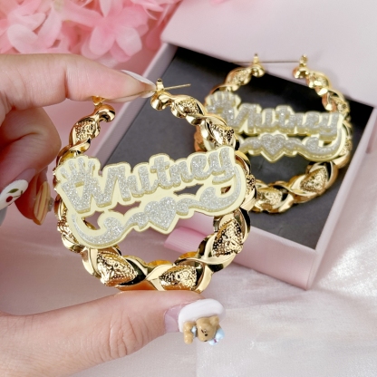 Acrylic Nameplated Earrings Gold Plated Custom Name Earrings
