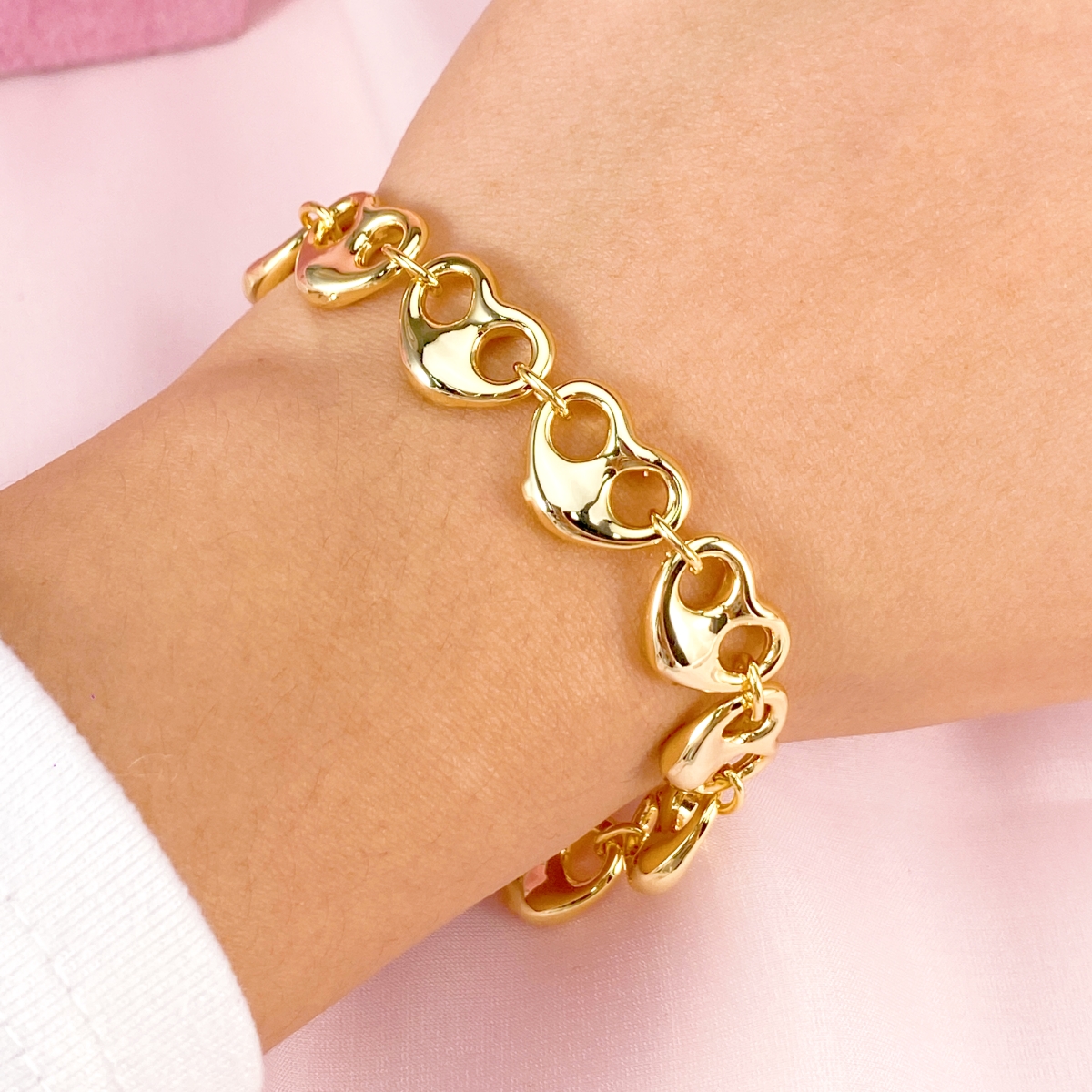 Puffed Mariner Heart Shape Gold Plated Bracelet