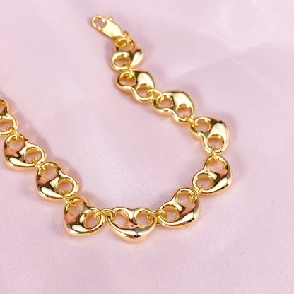 Puffed Mariner Heart Shape Gold Plated Bracelet
