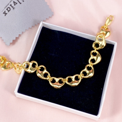 Puffed Mariner Heart Shape Gold Plated Bracelet