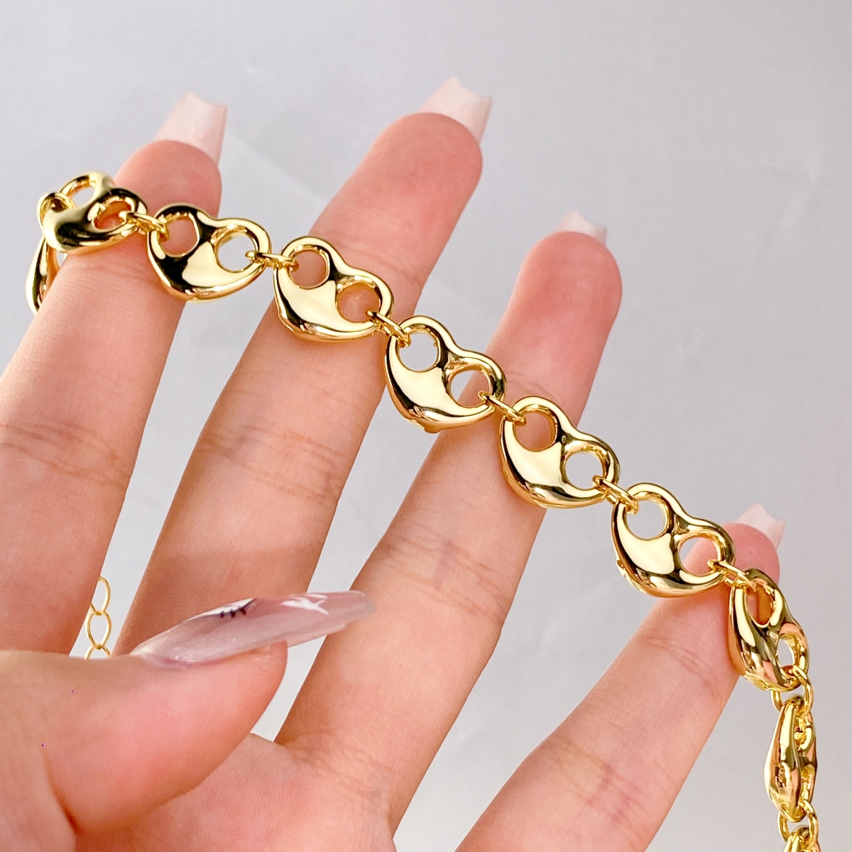 Puffed Mariner Heart Shape Gold Plated Bracelet
