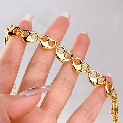 Puffed Mariner Heart Shape Gold Plated Bracelet