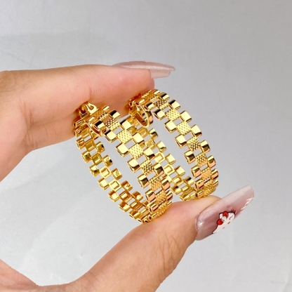 RX Style Watch Band Chain Gold Plated Round Circle Hoop Earrings 
