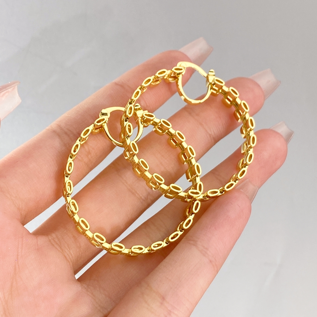 RX Style Watch Band Chain Gold Plated Round Circle Hoop Earrings 