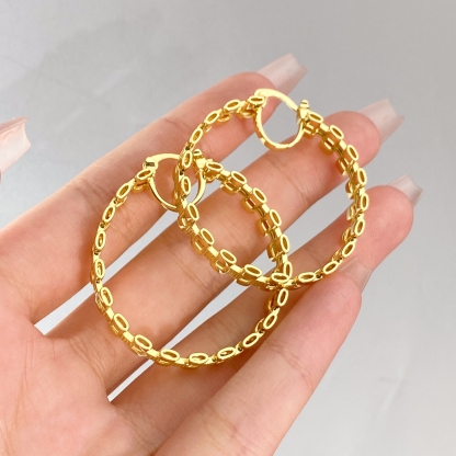 RX Style Watch Band Chain Gold Plated Round Circle Hoop Earrings 