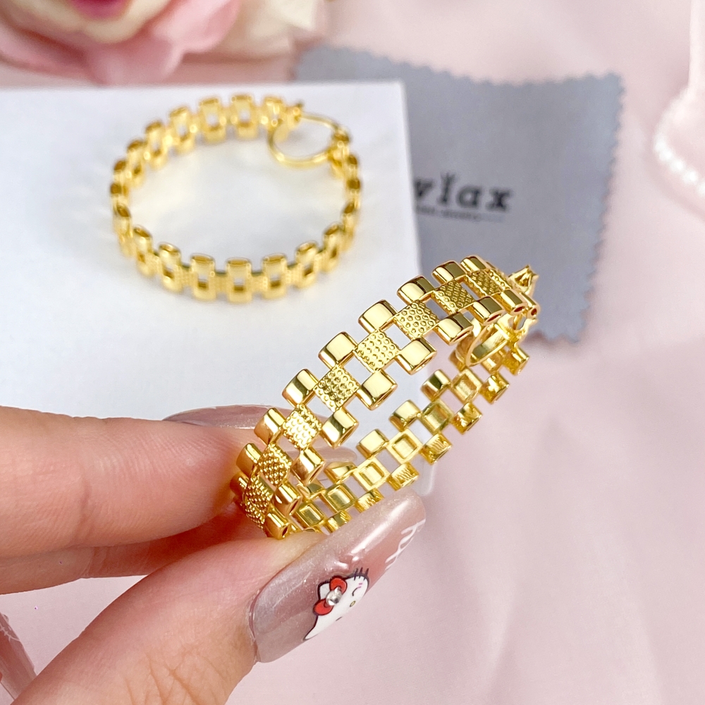RX Style Watch Band Chain Gold Plated Round Circle Hoop Earrings 