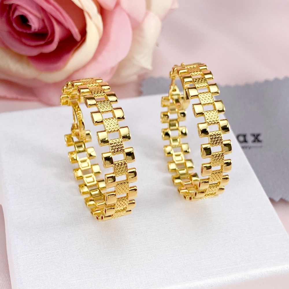 RX Style Watch Band Chain Gold Plated Round Circle Hoop Earrings 