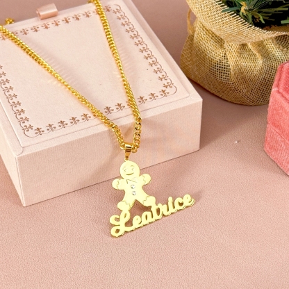 Christmas Personalized Gingerbread Man Zirocin Name Necklace