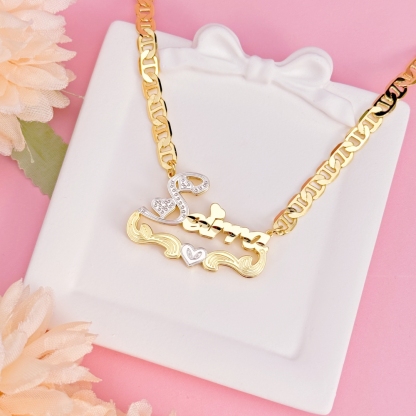 Custom Two Tone Nameplate with Heart Name Necklace Mariner Chain