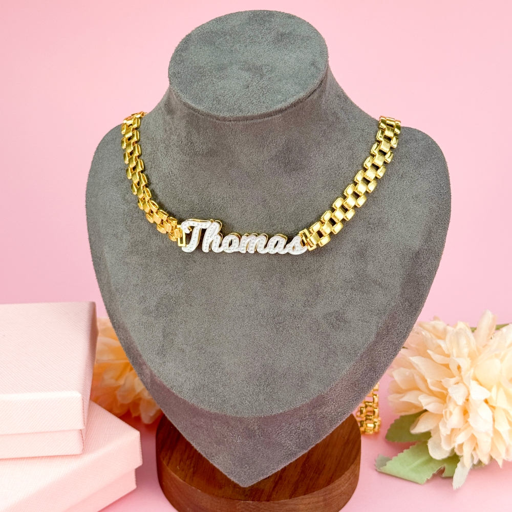 RX Style Watch Band Chain Double Plated Personalized Diamond Cut Name Necklace  