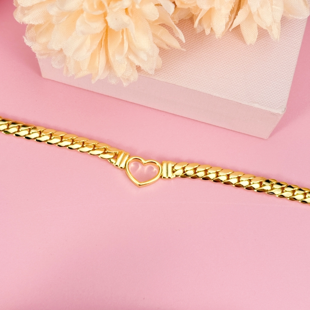 Vintage Gold Plated Love Heart Cuban Chain Necklace Choker