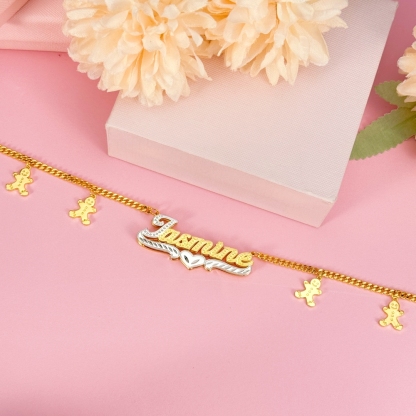Double Plate Personalized Cuban Chain with Gingerbread Man Name Necklace