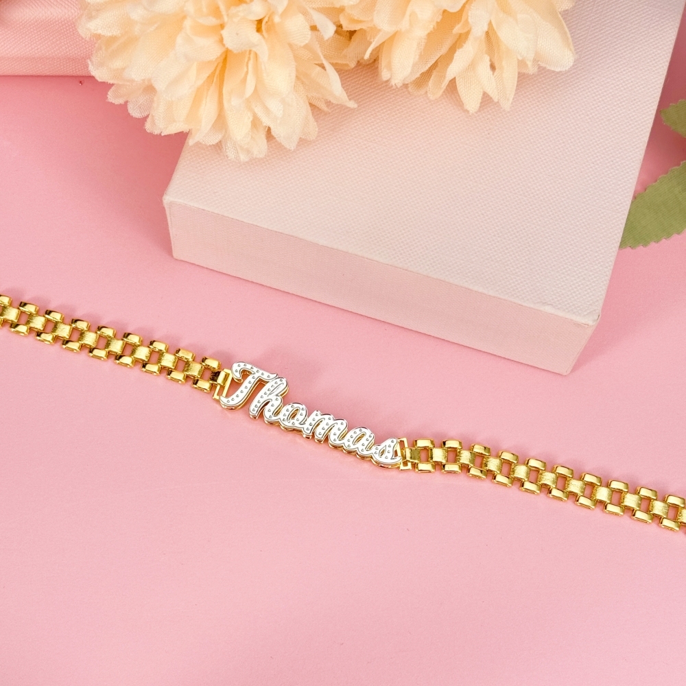 RX Style Watch Band Chain Double Plated Personalized Diamond Cut Name Necklace  