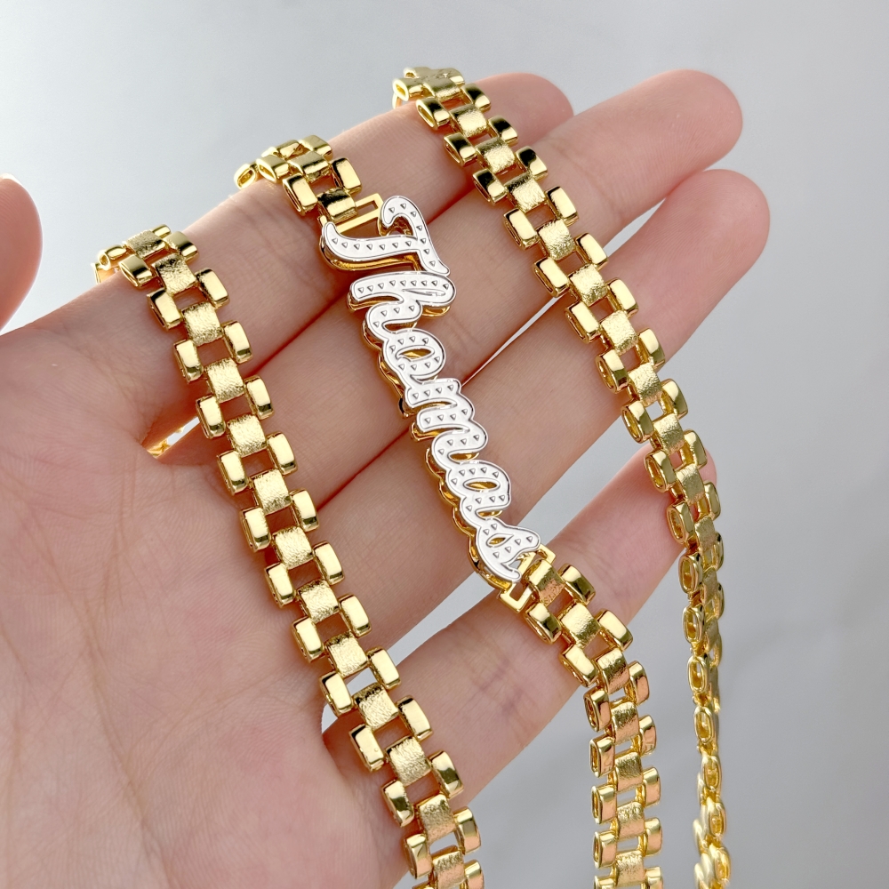 RX Style Watch Band Chain Double Plated Personalized Diamond Cut Name Necklace  