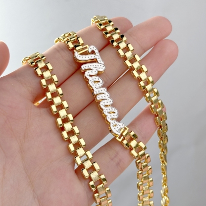 RX Style Watch Band Chain Double Plated Personalized Diamond Cut Name Necklace  