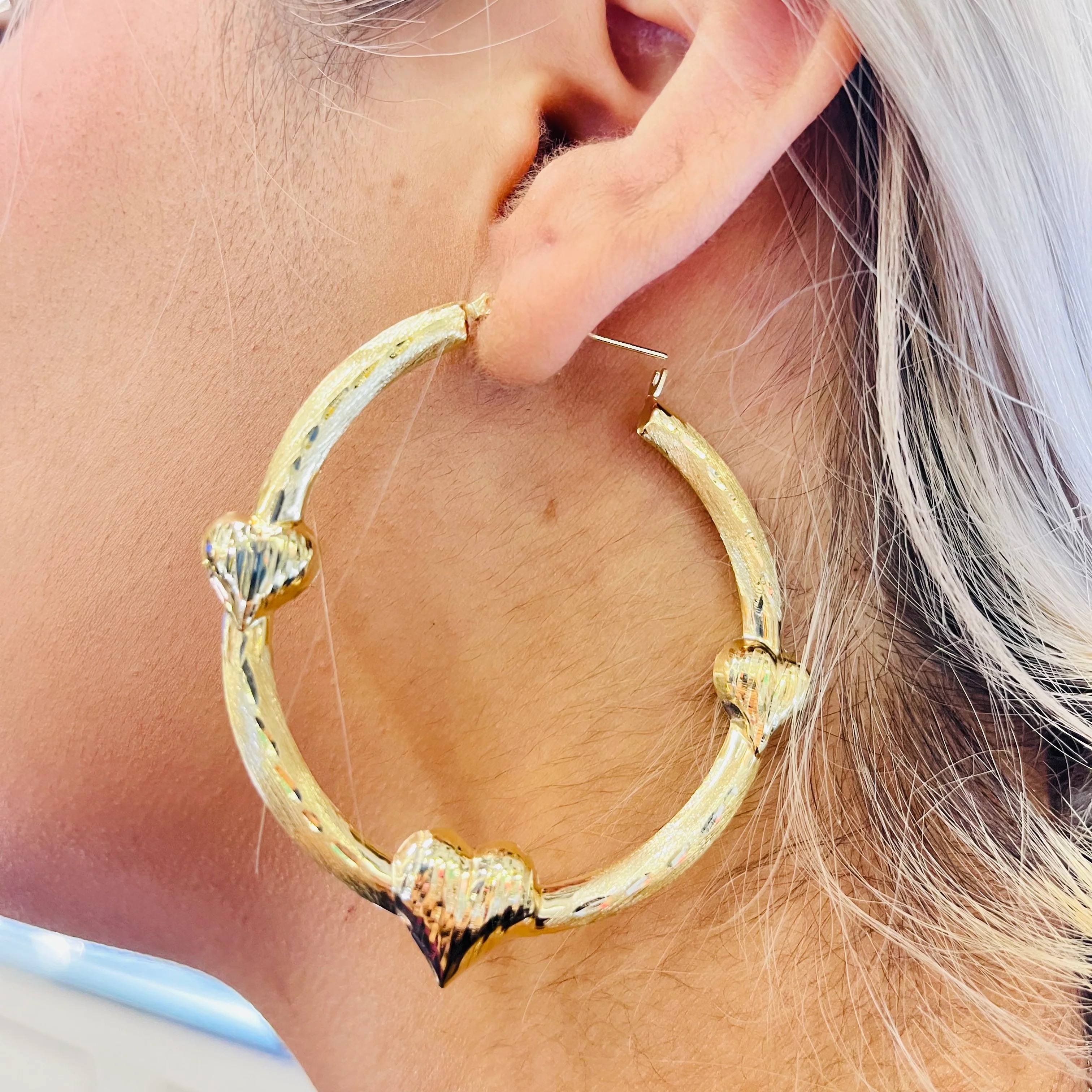 Gold Plated Triple Heart Hoop earrings