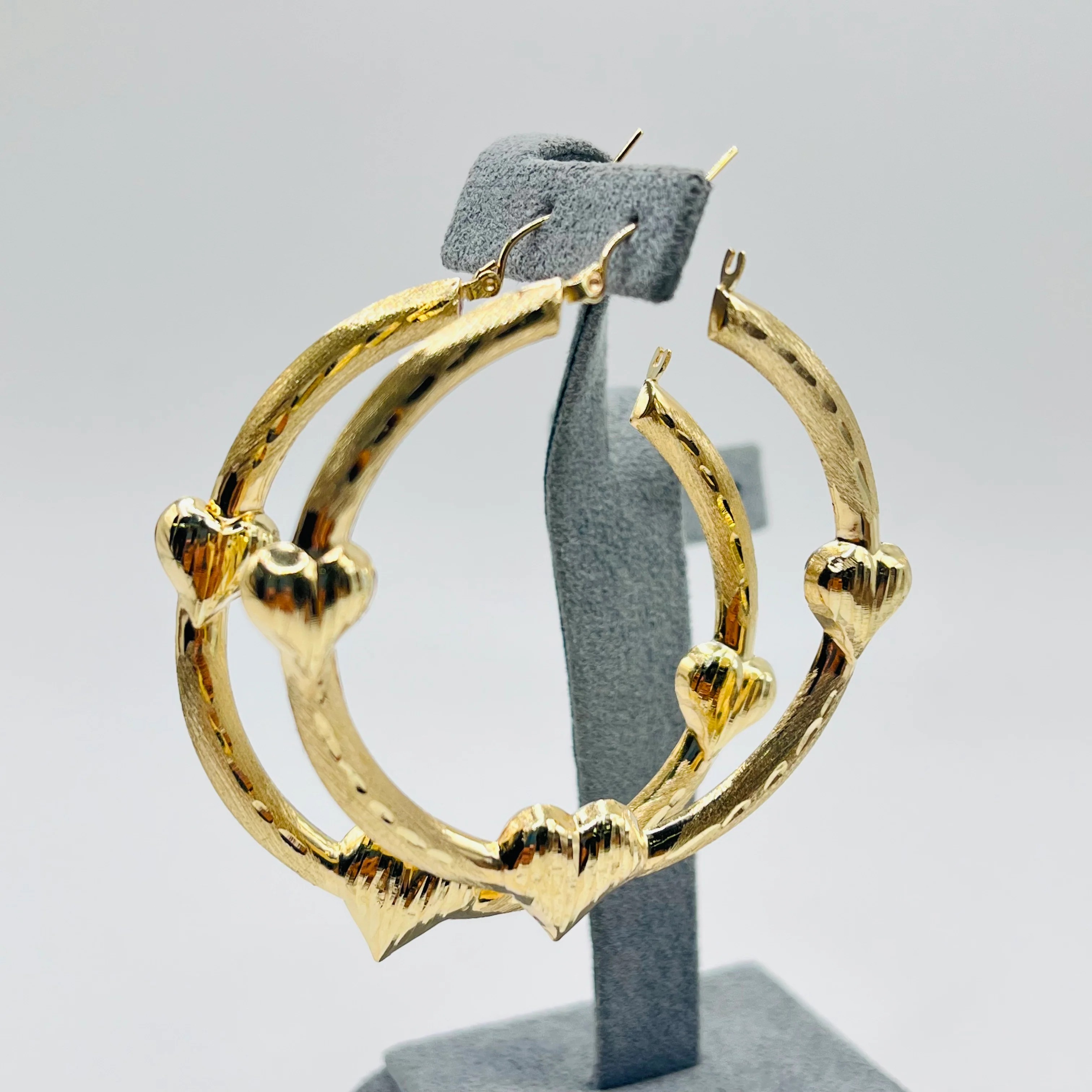 Gold Plated Triple Heart Hoop earrings