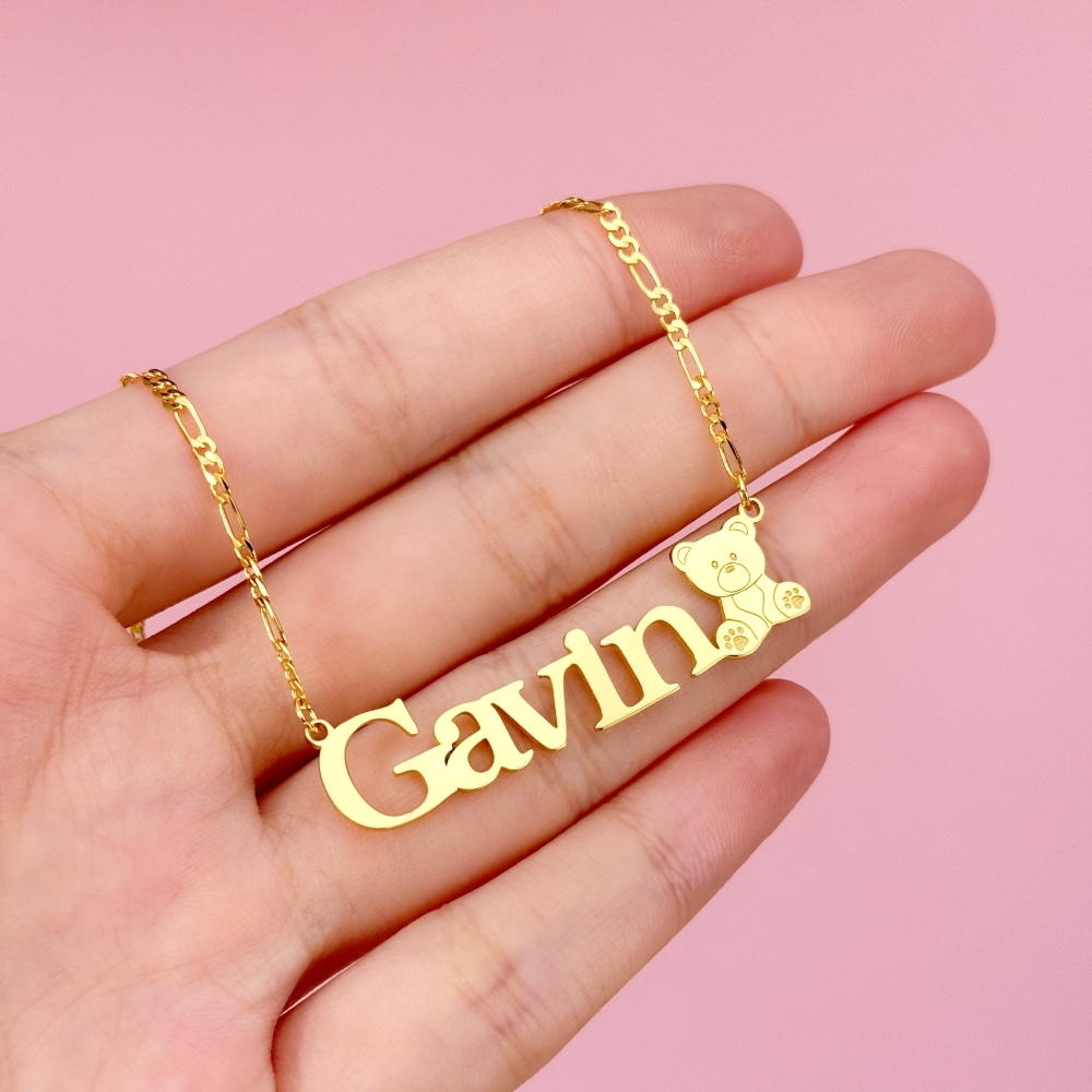 Personalized Teddy Bear Gold Plated Name Necklace