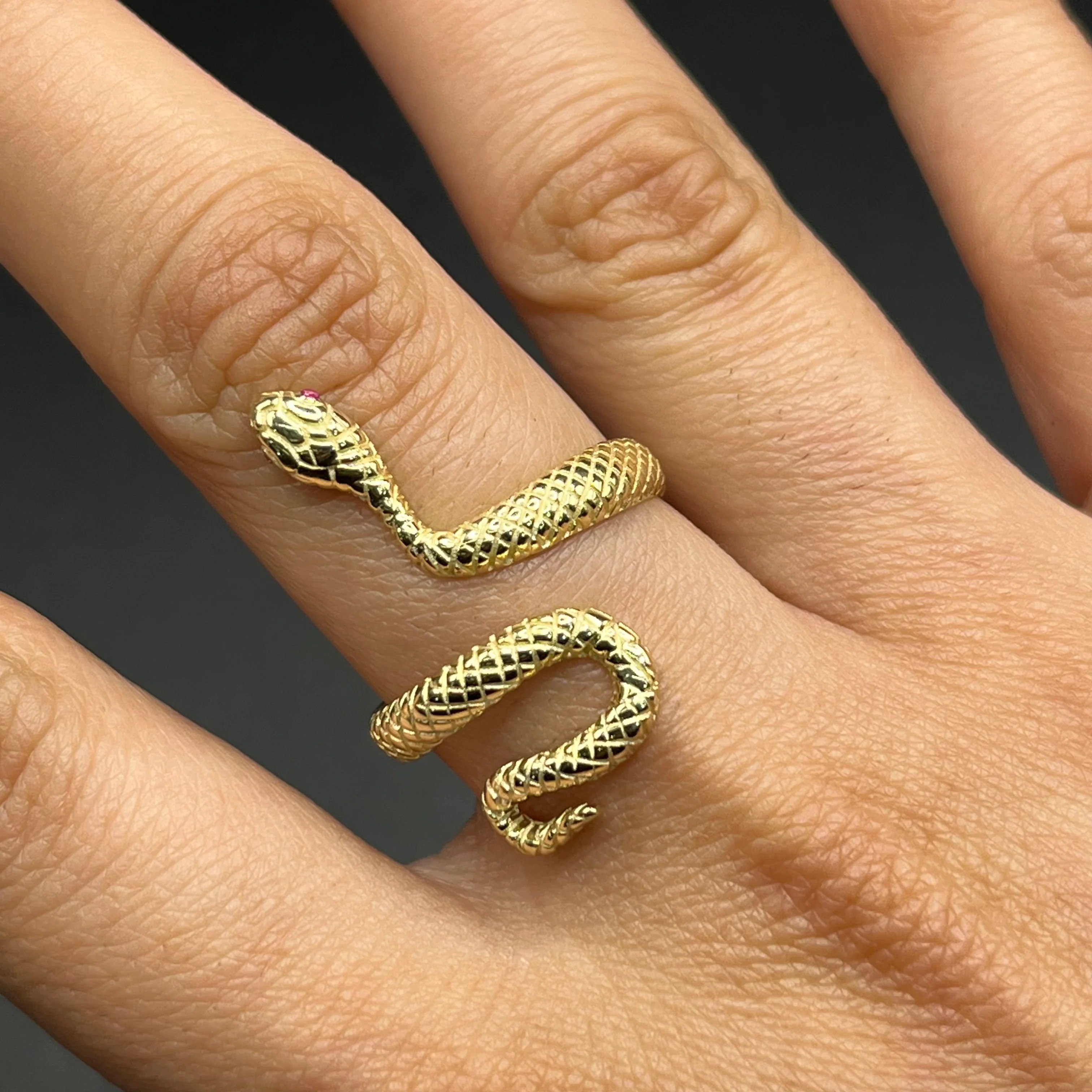 Gold Plated Red Eye Snake Ring